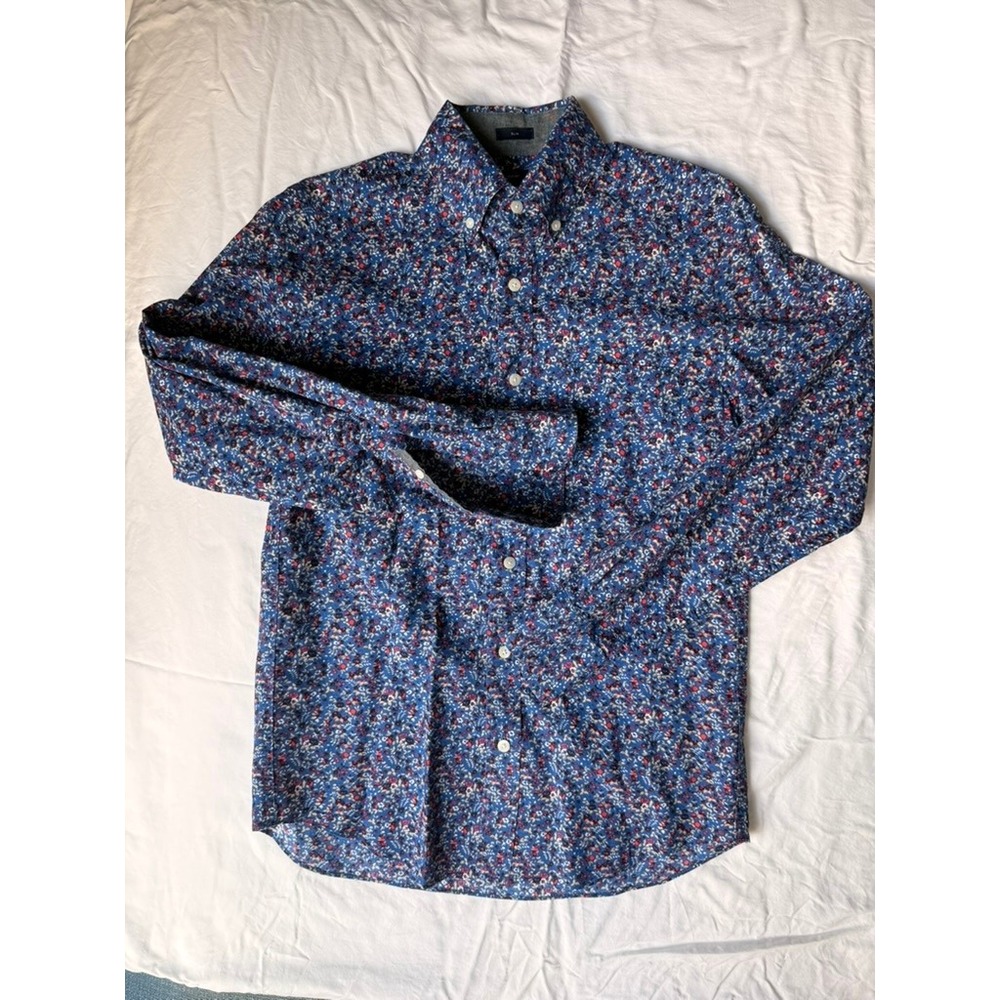 J.Crew Mens Slim Fit Floral Button Down Shirt Blue Red XS